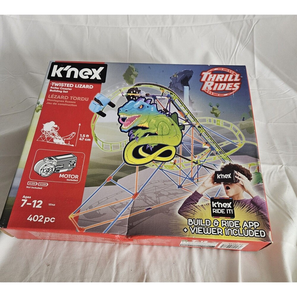 K'Nex Thrill Rides Twisted Lizard Roller Coaster Building Set 402 Pcs Open Box